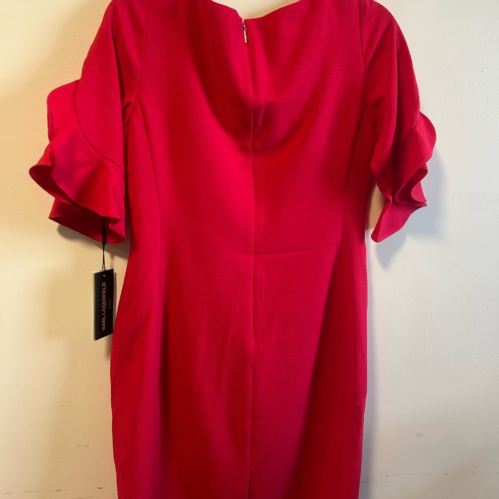 Karl Lagerfeld Red Cocktail Sheath Dress with Cold Shoulder